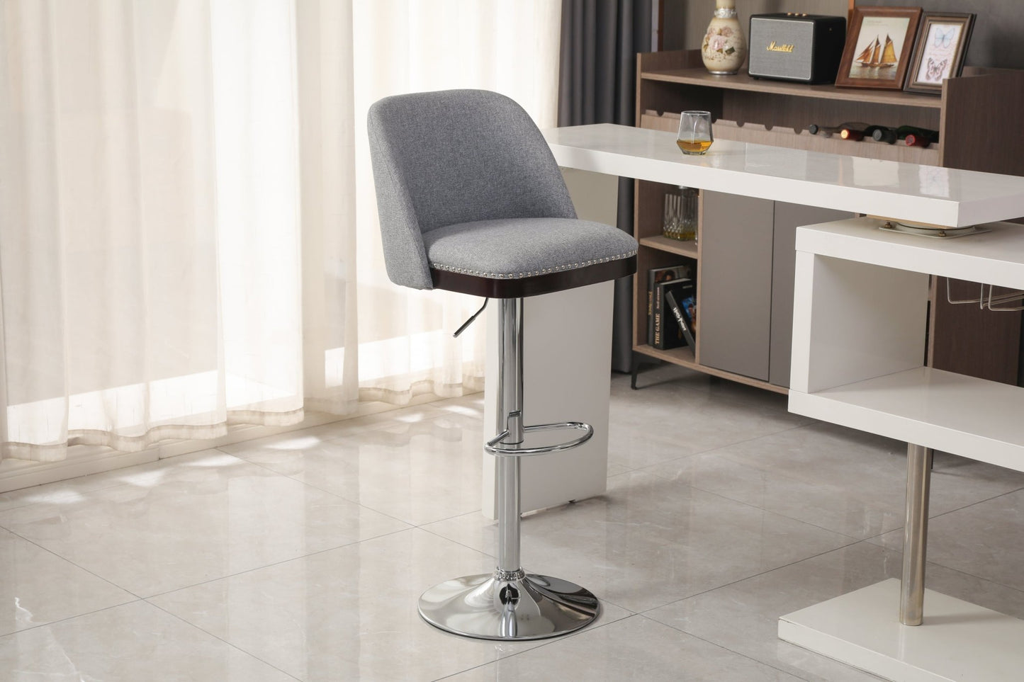 Counter Height Swivel Bar Stools Set of 2, 360° Swivel Upholstered Barstools with Back and Metal Legs, 25.6' Seat Height,Counter Stools for Kitchen Island and Pub,Linen Cloth,Grey - 1st Choice Furniture Direct