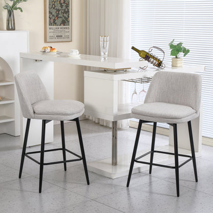 Counter Height Swivel Bar Stools Set of 2, 360° Swivel Upholstered Barstools with Back and Metal Legs, 25.6' Seat Height,Counter Stools for Kitchen Island and Pub,Linen Cloth,Off White Linen. - 1st Choice Furniture Direct