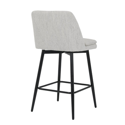 Counter Height Swivel Bar Stools Set of 2, 360° Swivel Upholstered Barstools with Back and Metal Legs, 25.6' Seat Height,Counter Stools for Kitchen Island and Pub,Linen Cloth,Off White Linen. - 1st Choice Furniture Direct