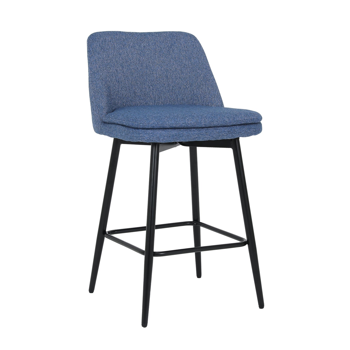 Counter Height Swivel Bar Stools Set of 2, 360° Swivel Upholstered Barstools with Back and Metal Legs, 25.6' Seat Height,Counter Stools for Kitchen Island and Pub,Linen Cloth,Blue Linen - 1st Choice Furniture Direct