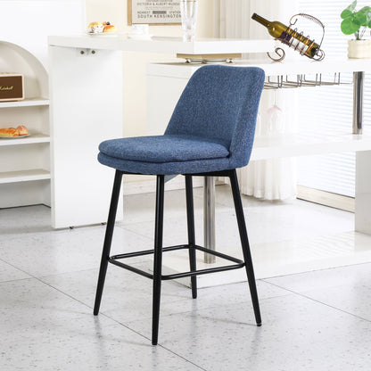 Counter Height Swivel Bar Stools Set of 2, 360° Swivel Upholstered Barstools with Back and Metal Legs, 25.6' Seat Height,Counter Stools for Kitchen Island and Pub,Linen Cloth,Blue Linen - 1st Choice Furniture Direct