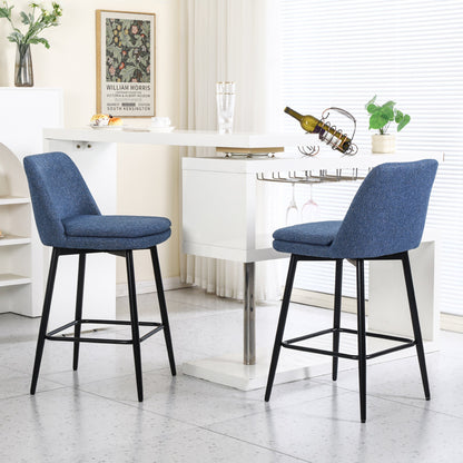 Counter Height Swivel Bar Stools Set of 2, 360° Swivel Upholstered Barstools with Back and Metal Legs, 25.6' Seat Height,Counter Stools for Kitchen Island and Pub,Linen Cloth,Blue Linen - 1st Choice Furniture Direct