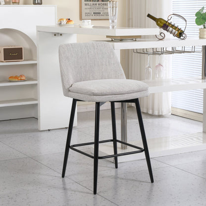 Counter Height Swivel Bar Stools Set of 2, 360° Swivel Upholstered Barstools with Back and Metal Legs, 25.6' Seat Height,Counter Stools for Kitchen Island and Pub,Linen Cloth,Off White Linen. - 1st Choice Furniture Direct