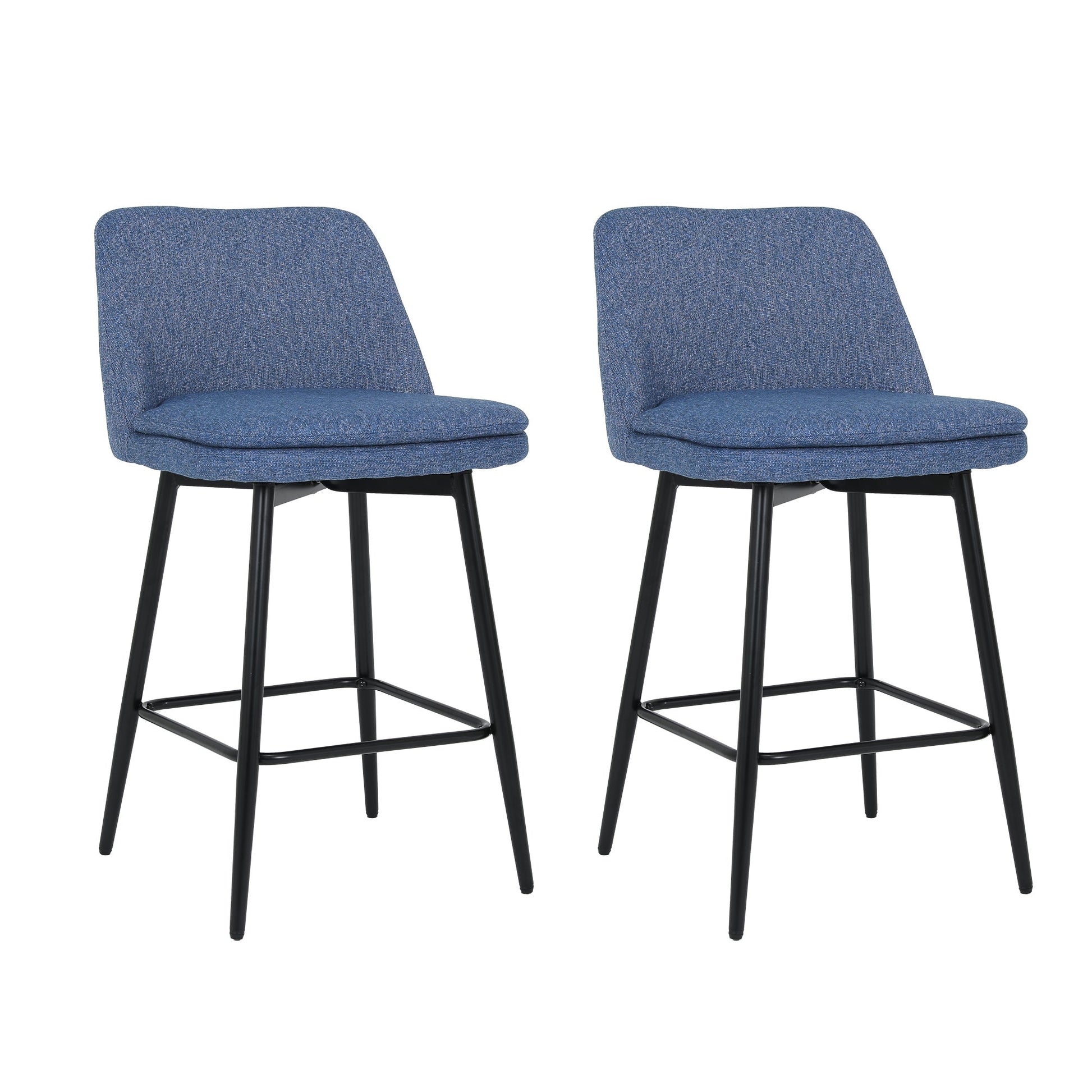 Counter Height Swivel Bar Stools Set of 2, 360° Swivel Upholstered Barstools with Back and Metal Legs, 25.6' Seat Height,Counter Stools for Kitchen Island and Pub,Linen Cloth,Blue Linen - 1st Choice Furniture Direct