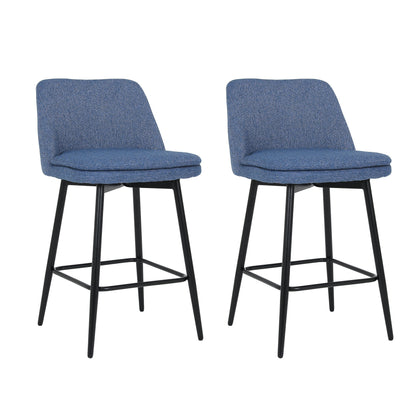 Counter Height Swivel Bar Stools Set of 2, 360° Swivel Upholstered Barstools with Back and Metal Legs, 25.6' Seat Height,Counter Stools for Kitchen Island and Pub,Linen Cloth,Blue Linen - 1st Choice Furniture Direct