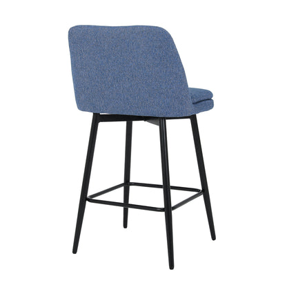 Counter Height Swivel Bar Stools Set of 2, 360° Swivel Upholstered Barstools with Back and Metal Legs, 25.6' Seat Height,Counter Stools for Kitchen Island and Pub,Linen Cloth,Blue Linen - 1st Choice Furniture Direct