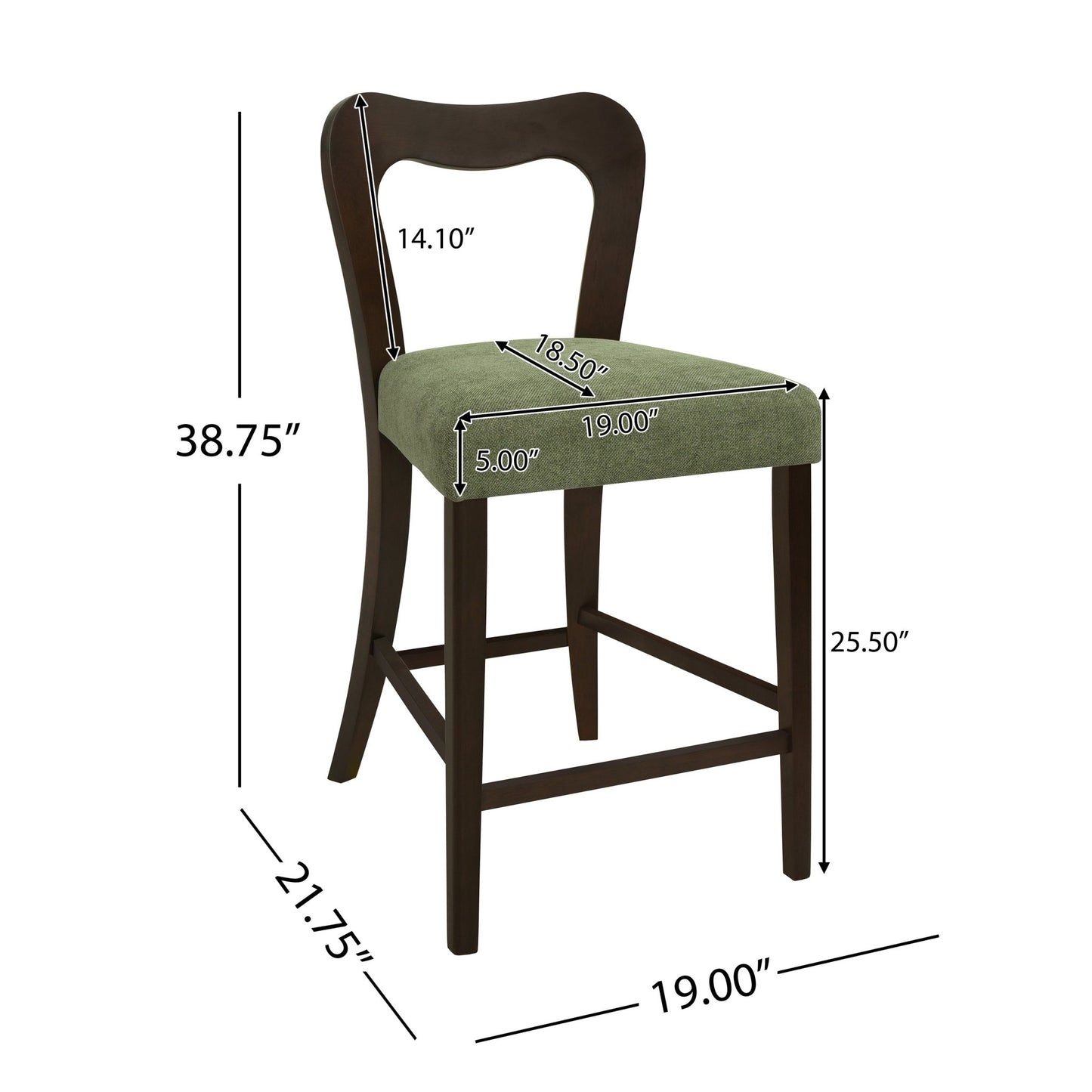 Counter Stool Without Arm(dark brown+green) Set of 2 - 1st Choice Furniture Direct