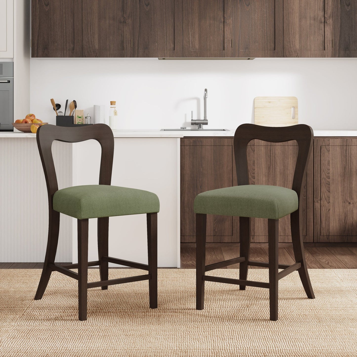 Counter Stool Without Arm(dark brown+green) Set of 2 - 1st Choice Furniture Direct