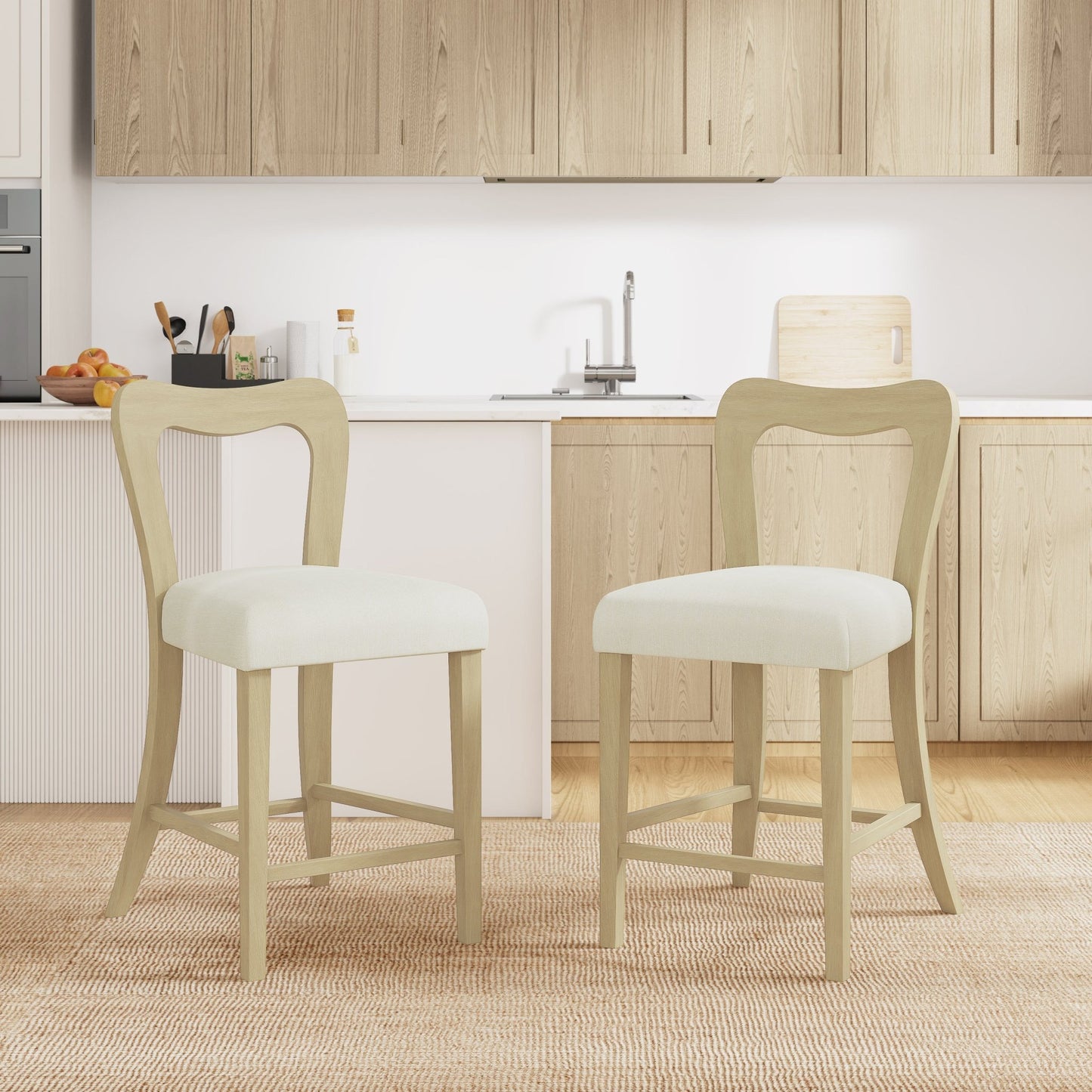 Counter Stool Without Arm(light ash+beige) Set of 2 - 1st Choice Furniture Direct
