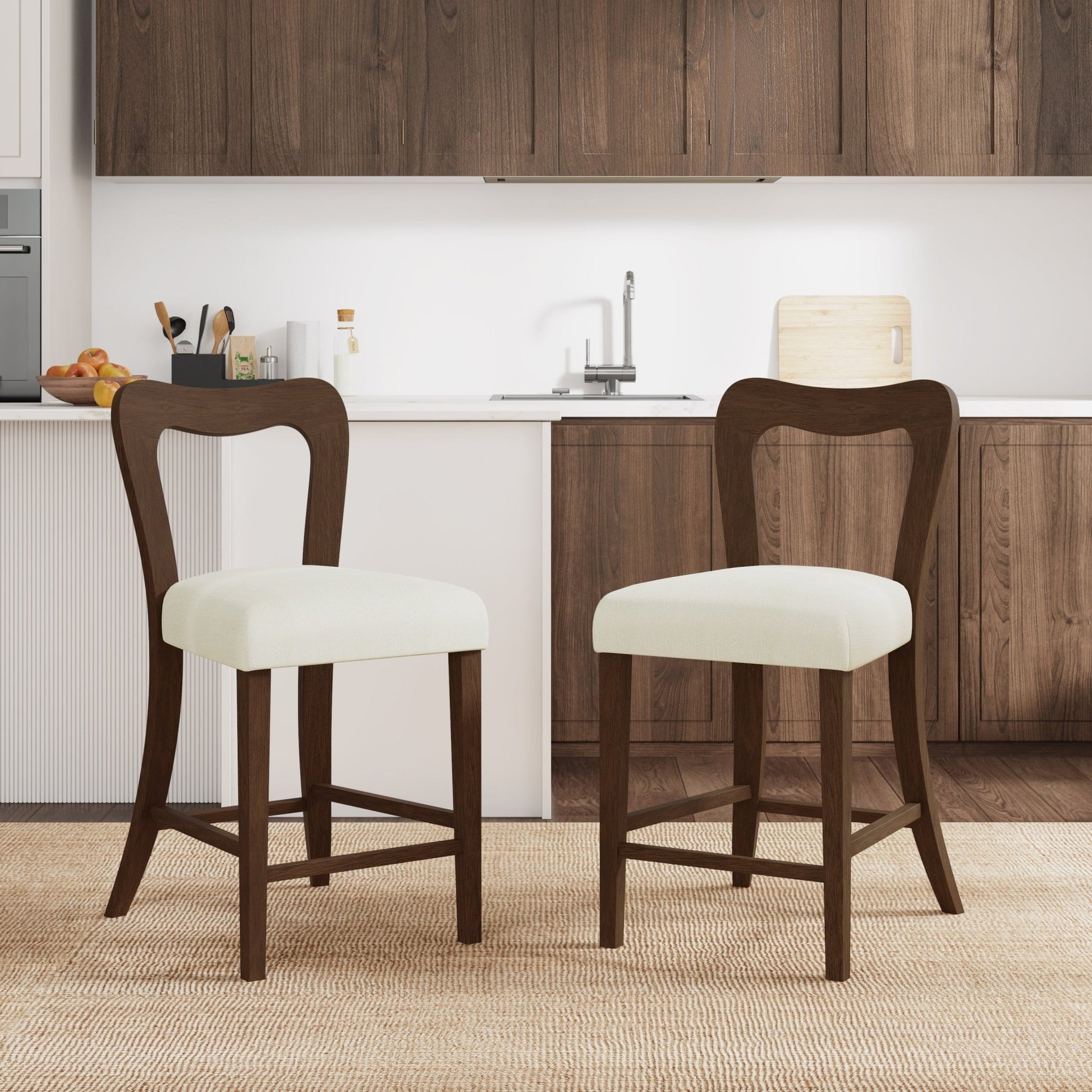 Counter Stool Without Arm(walnut+beige) Set of 2 - 1st Choice Furniture Direct