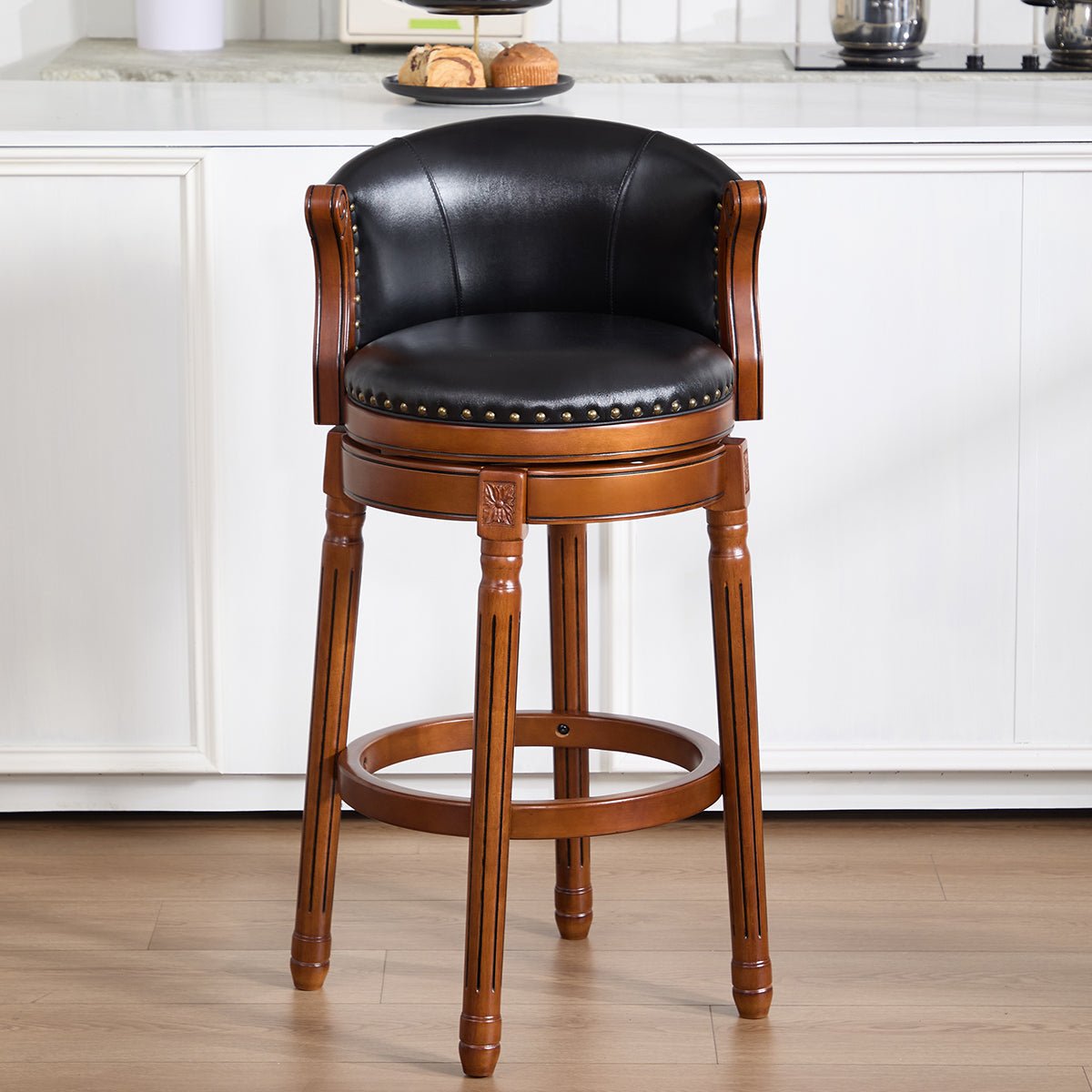 Cow top Leather Wooden Bar Stools, 360 Degree Swivel Bar Chair with Backs,Bar height Couner Height Barstools for Home Kitchen Dining Room and Bar Room(black 1pc) - 1st Choice Furniture Direct