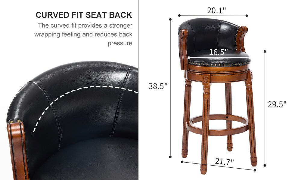 Cow top Leather Wooden Bar Stools, 360 Degree Swivel Bar Chair with Backs,Bar height Couner Height Barstools for Home Kitchen Dining Room and Bar Room(black 1pc) - 1st Choice Furniture Direct