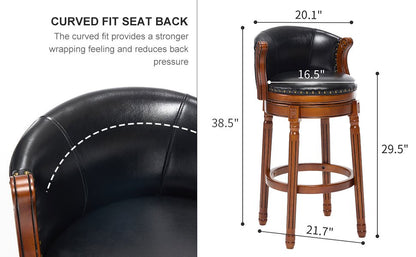 Cow top Leather Wooden Bar Stools, 360 Degree Swivel Bar Chair with Backs,Bar height Couner Height Barstools for Home Kitchen Dining Room and Bar Room(black 1pc) - 1st Choice Furniture Direct