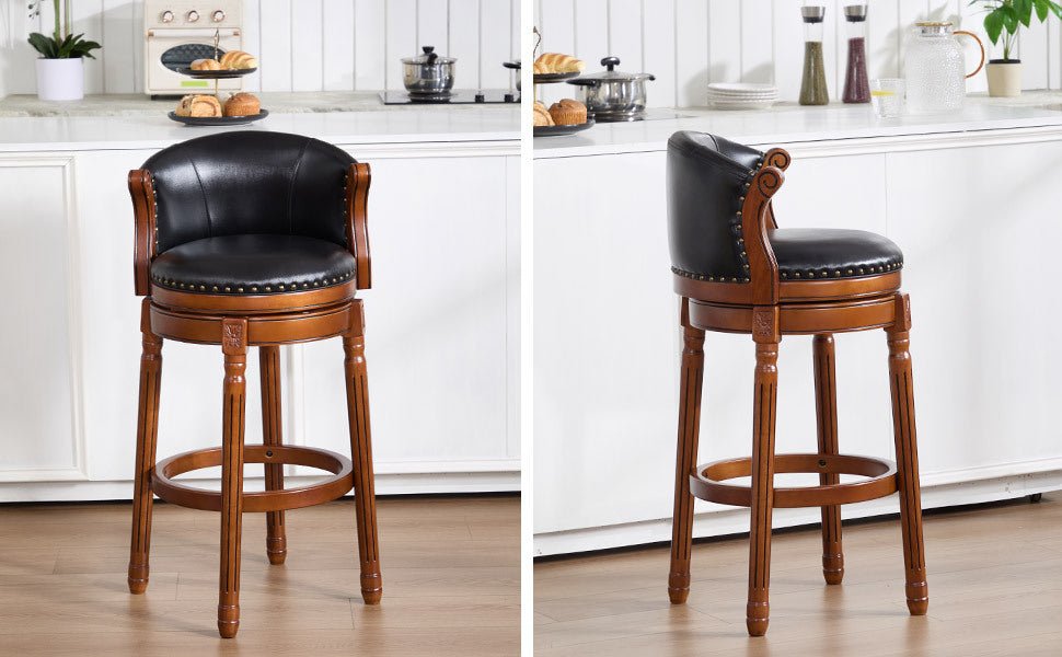 Cow top Leather Wooden Bar Stools, 360 Degree Swivel Bar Chair with Backs,Bar height Couner Height Barstools for Home Kitchen Dining Room and Bar Room(black 1pc) - 1st Choice Furniture Direct