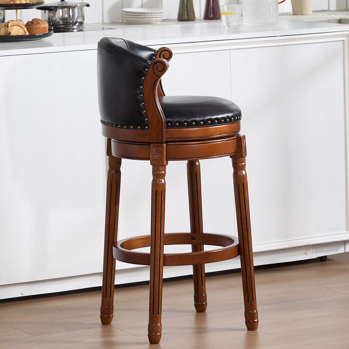 Cow top Leather Wooden Bar Stools, 360 Degree Swivel Bar Chair with Backs,Bar height Couner Height Barstools for Home Kitchen Dining Room and Bar Room(black 1pc) - 1st Choice Furniture Direct