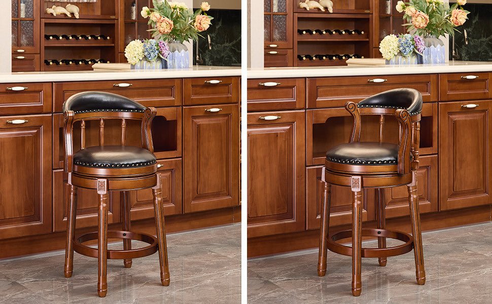 Cow top Leather Wooden Bar Stools, 360 Degree Swivel Bar Chair with Backs,Bar height Couner Height Barstools for Home Kitchen Dining Room and Bar Room(black 1pc) - 1st Choice Furniture Direct