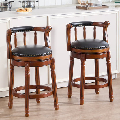Cow top Leather Wooden Bar Stools, 360 Degree Swivel Bar Chair with Backs,Bar height Couner Height Barstools for Home Kitchen Dining Room and Bar Room(black 1pc) - 1st Choice Furniture Direct