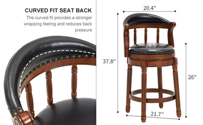 Cow top Leather Wooden Bar Stools, 360 Degree Swivel Bar Chair with Backs,Bar height Couner Height Barstools for Home Kitchen Dining Room and Bar Room(black 1pc) - 1st Choice Furniture Direct