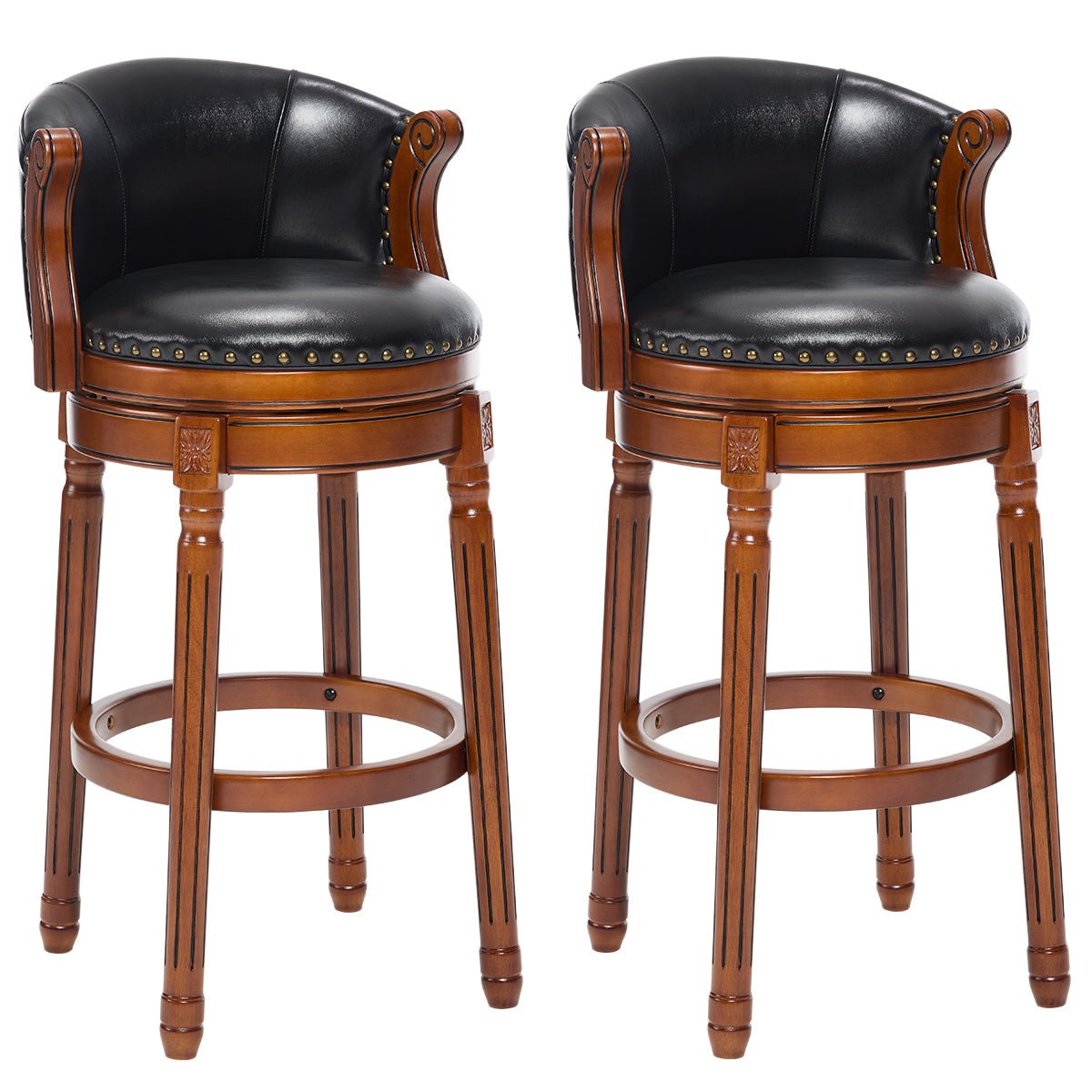 Cow top Leather Wooden Bar Stools, 360 Degree Swivel Bar Chair with Backs,Bar height Couner Height Barstools for Home Kitchen Dining Room and Bar Room(black 1pc) - 1st Choice Furniture Direct