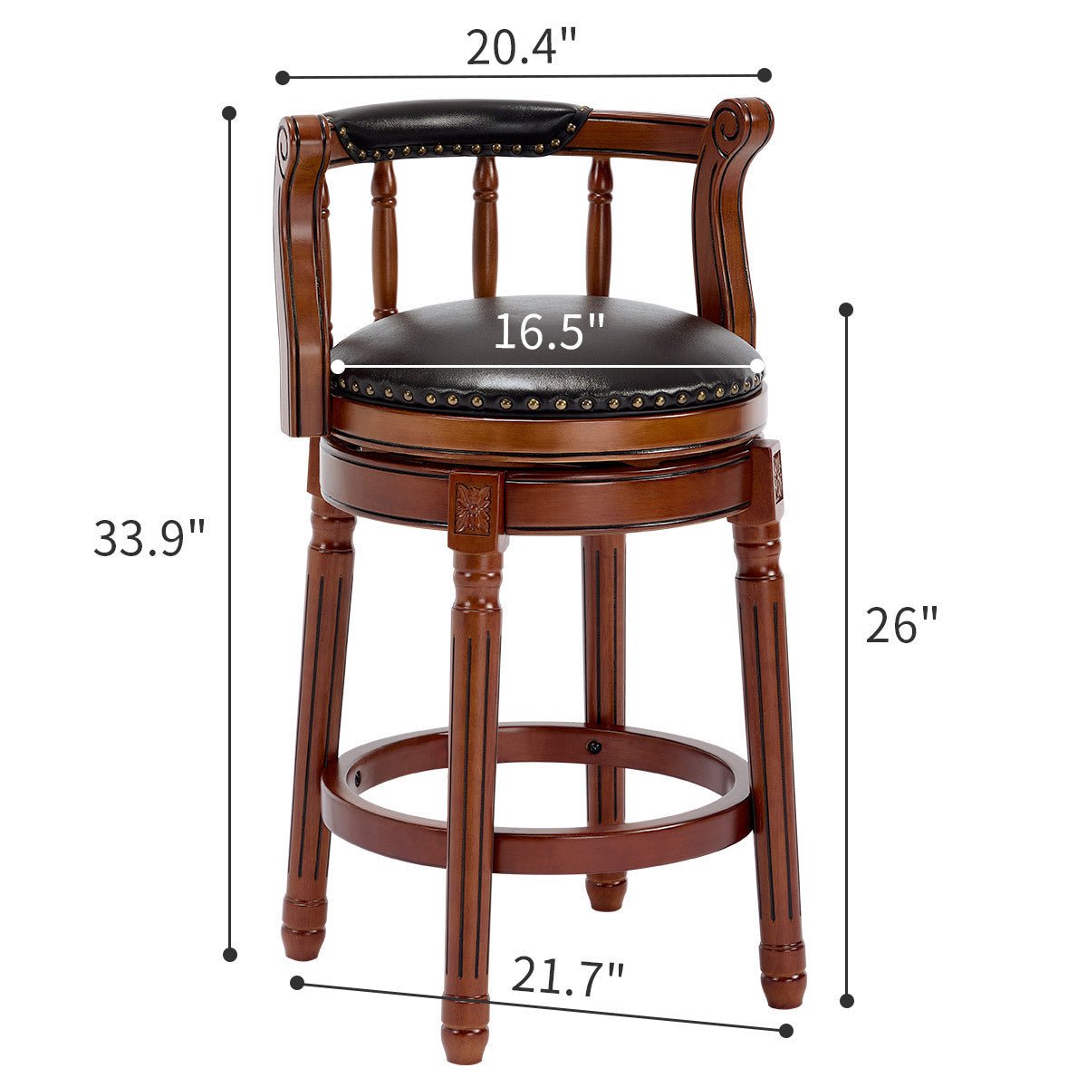 Cow top Leather Wooden Bar Stools, 360 Degree Swivel Bar Chair with Backs,Bar height Couner Height Barstools for Home Kitchen Dining Room and Bar Room(black 1pc) - 1st Choice Furniture Direct