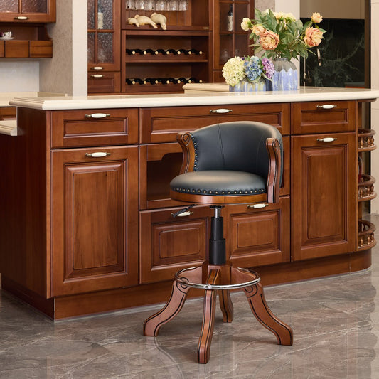 Cow top Leather Wooden Bar Stools, 360 Degree Swivel Bar Chair with Backs,Bar height Couner Height Barstools for Home Kitchen Dining Room and Bar Room(blue 1pc) - 1st Choice Furniture Direct