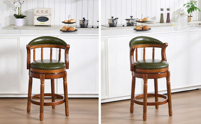 Cow top Leather Wooden Bar Stools, 360 Degree Swivel Bar Chair with Backs,Bar height Couner Height Barstools for Home Kitchen Dining Room and Bar Room(green 1pc) - 1st Choice Furniture Direct