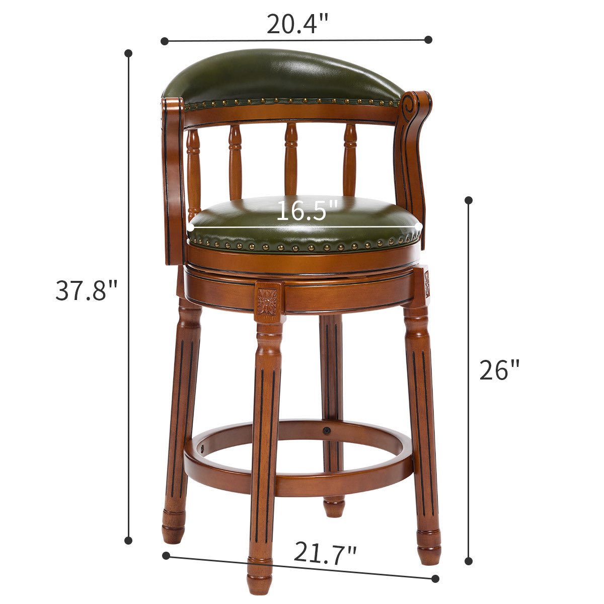 Cow top Leather Wooden Bar Stools, 360 Degree Swivel Bar Chair with Backs,Bar height Couner Height Barstools for Home Kitchen Dining Room and Bar Room(green 1pc) - 1st Choice Furniture Direct