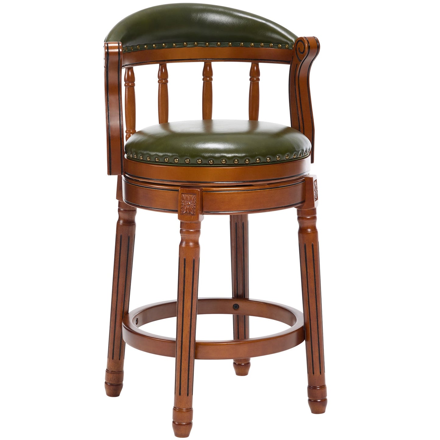 Cow top Leather Wooden Bar Stools, 360 Degree Swivel Bar Chair with Backs,Bar height Couner Height Barstools for Home Kitchen Dining Room and Bar Room(green 1pc) - 1st Choice Furniture Direct