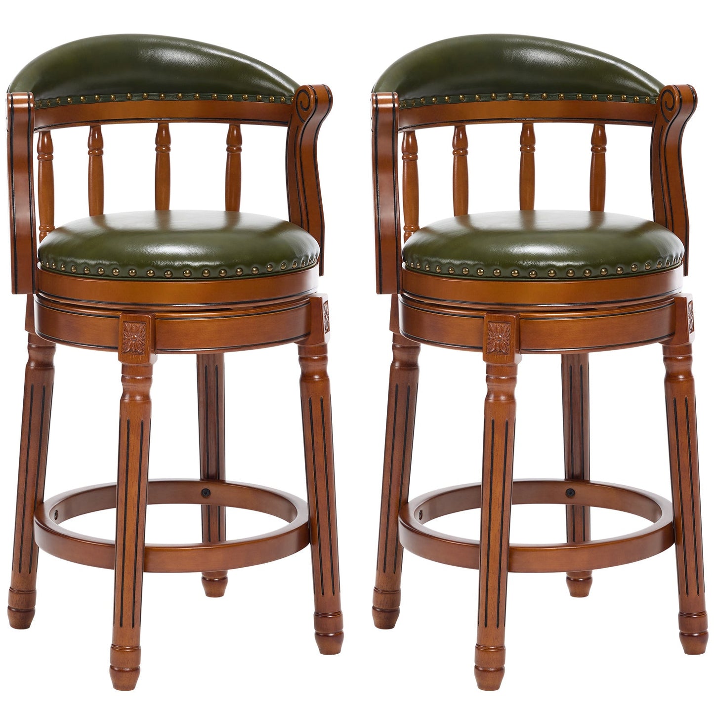 Cow top Leather Wooden Bar Stools, 360 Degree Swivel Bar Chair with Backs,Bar height Couner Height Barstools for Home Kitchen Dining Room and Bar Room(green 1pc) - 1st Choice Furniture Direct