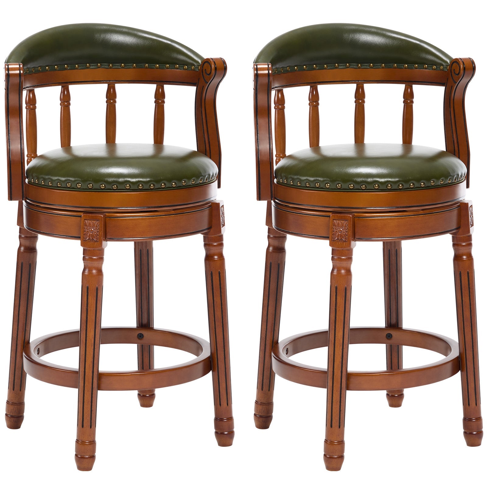 Cow top Leather Wooden Bar Stools, 360 Degree Swivel Bar Chair with Backs,Bar height Couner Height Barstools for Home Kitchen Dining Room and Bar Room(green 1pc) - 1st Choice Furniture Direct