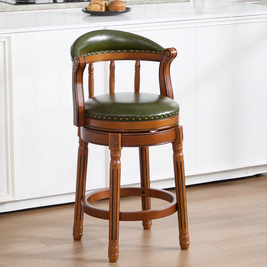 Cow top Leather Wooden Bar Stools, 360 Degree Swivel Bar Chair with Backs,Bar height Couner Height Barstools for Home Kitchen Dining Room and Bar Room(green 1pc) - 1st Choice Furniture Direct