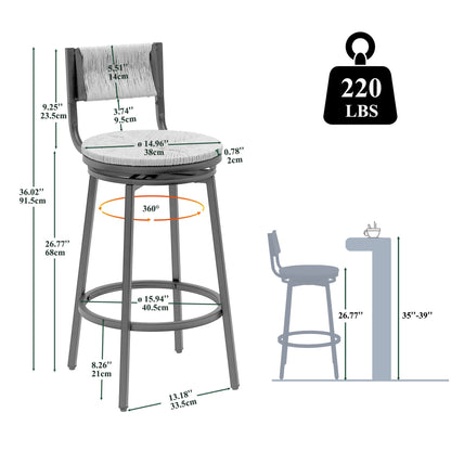 Creamy White Bar Stools Swivel Counter Chairs with Metal Frame Set of 2 Hand Woven Paper Rope Dining Barstools for Kitchen Counter (Creamy White) - 1st Choice Furniture Direct