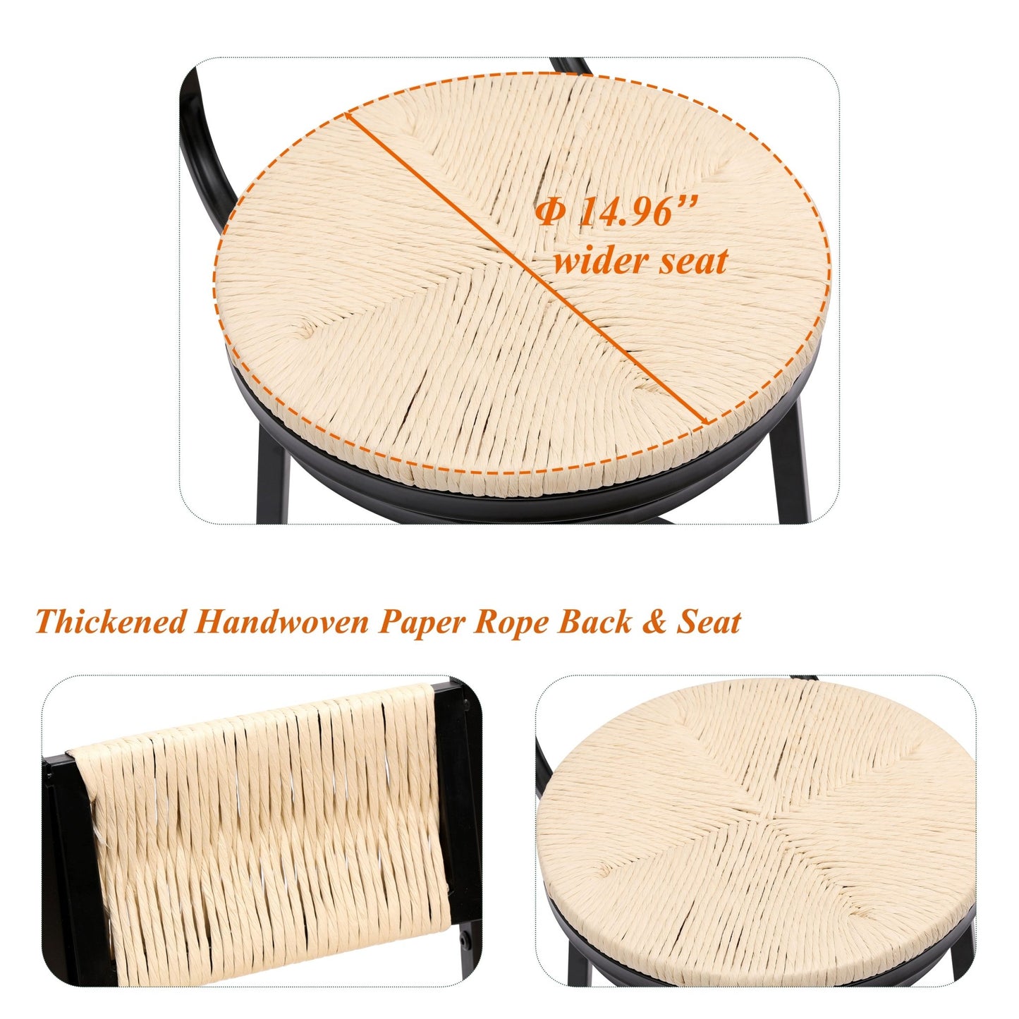 Creamy White Bar Stools Swivel Counter Chairs with Metal Frame Set of 2 Hand Woven Paper Rope Dining Barstools for Kitchen Counter (Creamy White) - 1st Choice Furniture Direct