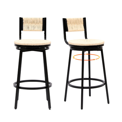Creamy White Bar Stools Swivel Counter Chairs with Metal Frame Set of 2 Hand Woven Paper Rope Dining Barstools for Kitchen Counter (Creamy White) - 1st Choice Furniture Direct