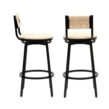 Creamy White Bar Stools Swivel Counter Chairs with Metal Frame Set of 2 Hand Woven Paper Rope Dining Barstools for Kitchen Counter (Creamy White) - 1st Choice Furniture Direct