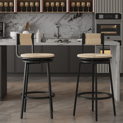 Creamy White Bar Stools Swivel Counter Chairs with Metal Frame Set of 2 Hand Woven Paper Rope Dining Barstools for Kitchen Counter (Creamy White) - 1st Choice Furniture Direct