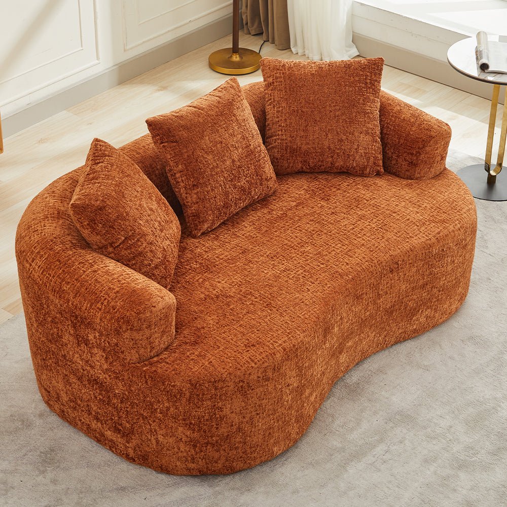 Curved Loveseat, Small Chenille Sofa with 3 Pillows, Deep Seat Couch for Apartment, Living Room, No Assembly Needed - 1st Choice Furniture Direct