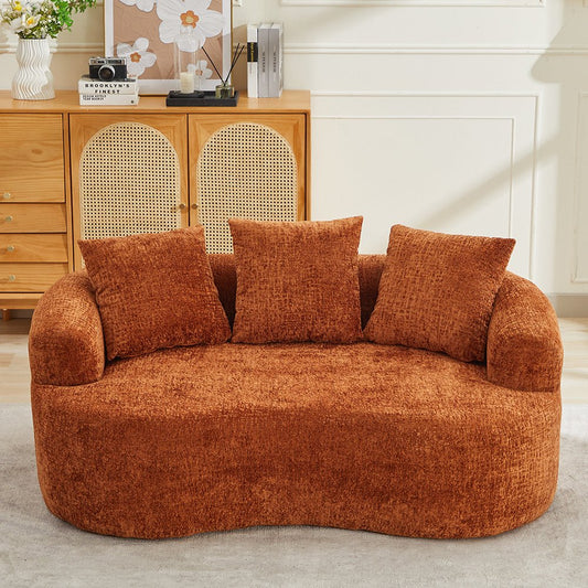 Curved Loveseat, Small Chenille Sofa with 3 Pillows, Deep Seat Couch for Apartment, Living Room, No Assembly Needed - 1st Choice Furniture Direct