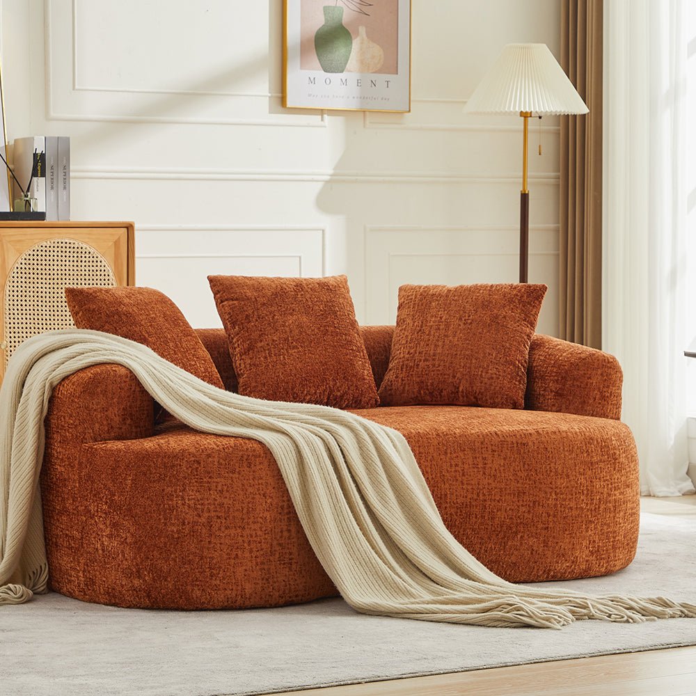 Curved Loveseat, Small Chenille Sofa with 3 Pillows, Deep Seat Couch for Apartment, Living Room, No Assembly Needed - 1st Choice Furniture Direct