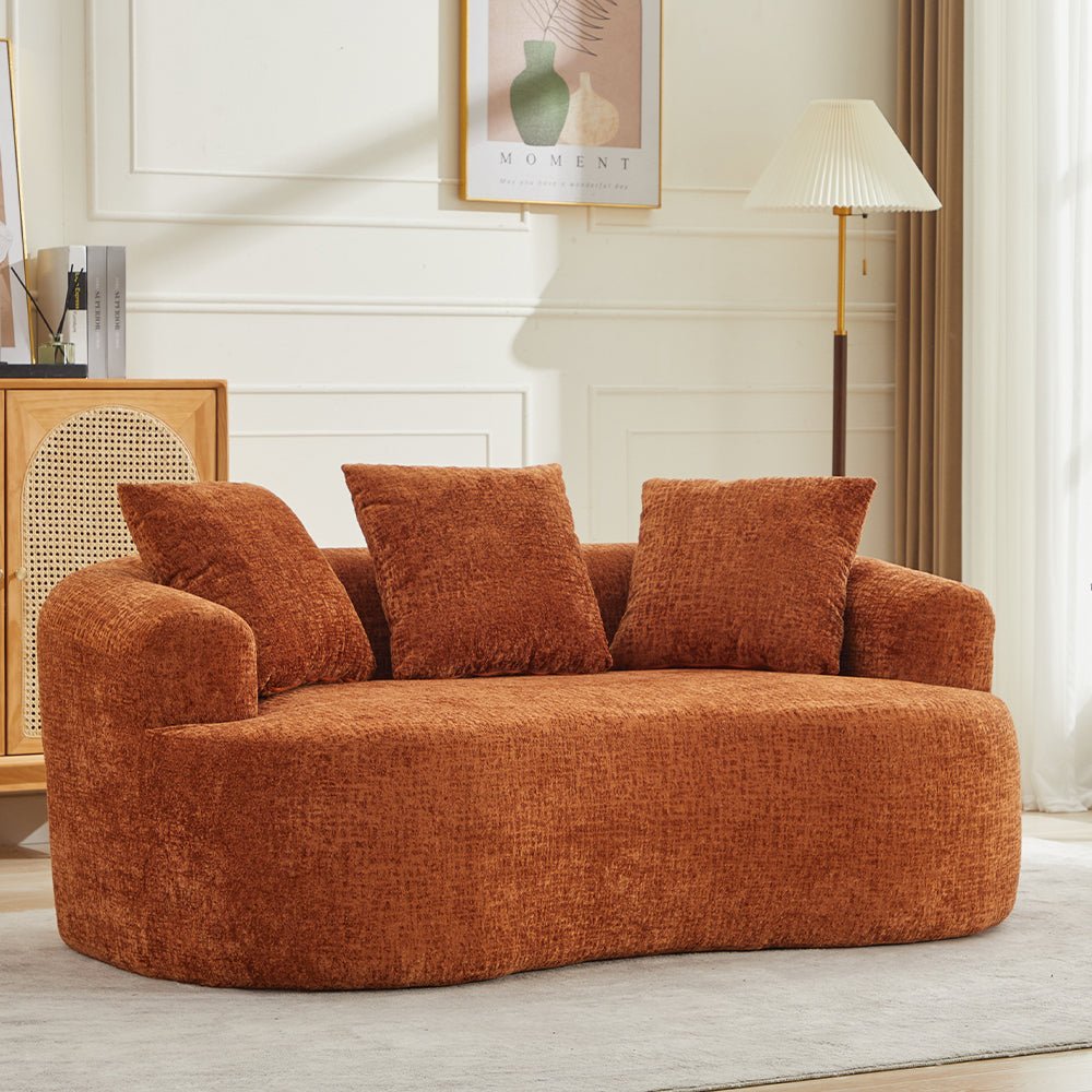 Curved Loveseat, Small Chenille Sofa with 3 Pillows, Deep Seat Couch for Apartment, Living Room, No Assembly Needed - 1st Choice Furniture Direct