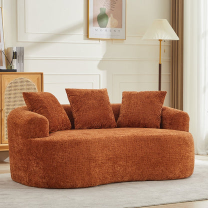 Curved Loveseat, Small Chenille Sofa with 3 Pillows, Deep Seat Couch for Apartment, Living Room, No Assembly Needed - 1st Choice Furniture Direct