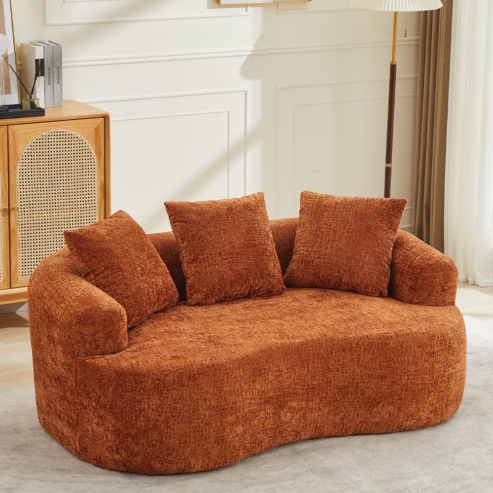 Curved Loveseat, Small Chenille Sofa with 3 Pillows, Deep Seat Couch for Apartment, Living Room, No Assembly Needed - 1st Choice Furniture Direct