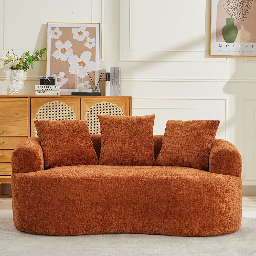 Curved Loveseat, Small Chenille Sofa with 3 Pillows, Deep Seat Couch for Apartment, Living Room, No Assembly Needed - 1st Choice Furniture Direct