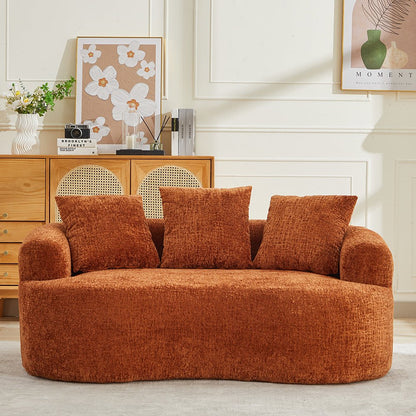 Curved Loveseat, Small Chenille Sofa with 3 Pillows, Deep Seat Couch for Apartment, Living Room, No Assembly Needed - 1st Choice Furniture Direct