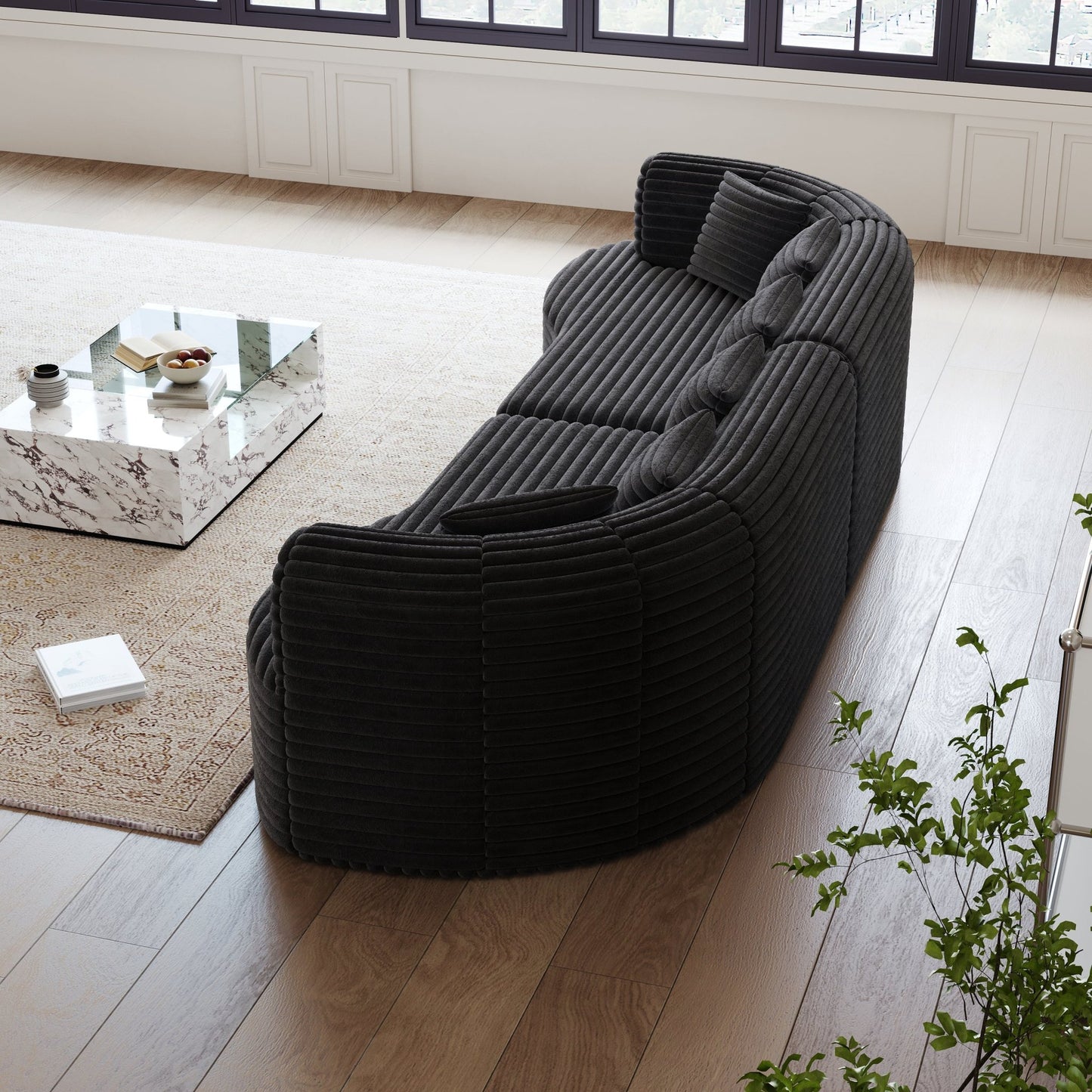 Curved Sectional Sofa, 106.3 - inch Oversized Modern Bone - Free Cloud Sofa with 6 Pillows Luxury Corduroy Four - Seater Memory Foam Sofa with Deep Seat Design,black - 1st Choice Furniture Direct