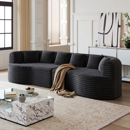 Curved Sectional Sofa, 106.3 - inch Oversized Modern Bone - Free Cloud Sofa with 6 Pillows Luxury Corduroy Four - Seater Memory Foam Sofa with Deep Seat Design,black - 1st Choice Furniture Direct