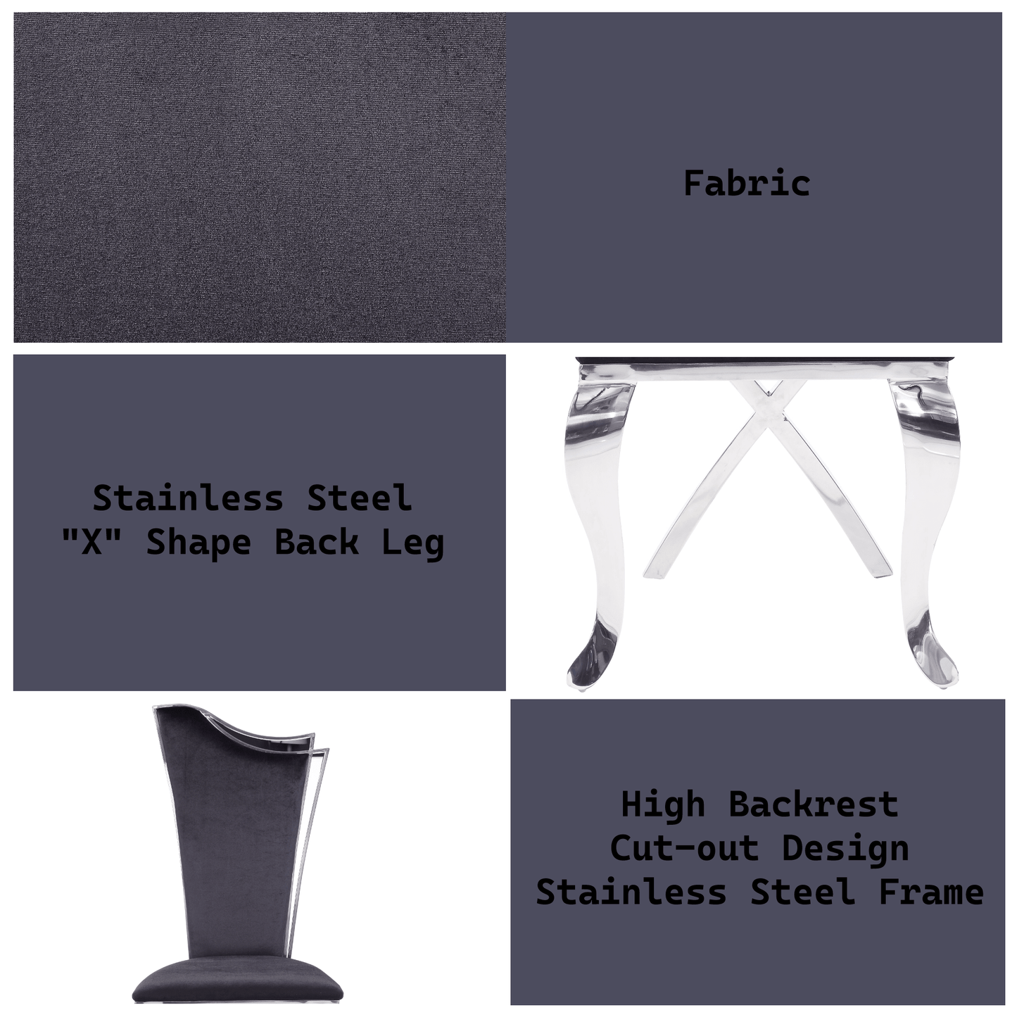Cyrene Black Fabric & Stainless Steel Side Chair (Set of 2) - 1st Choice Furniture Direct