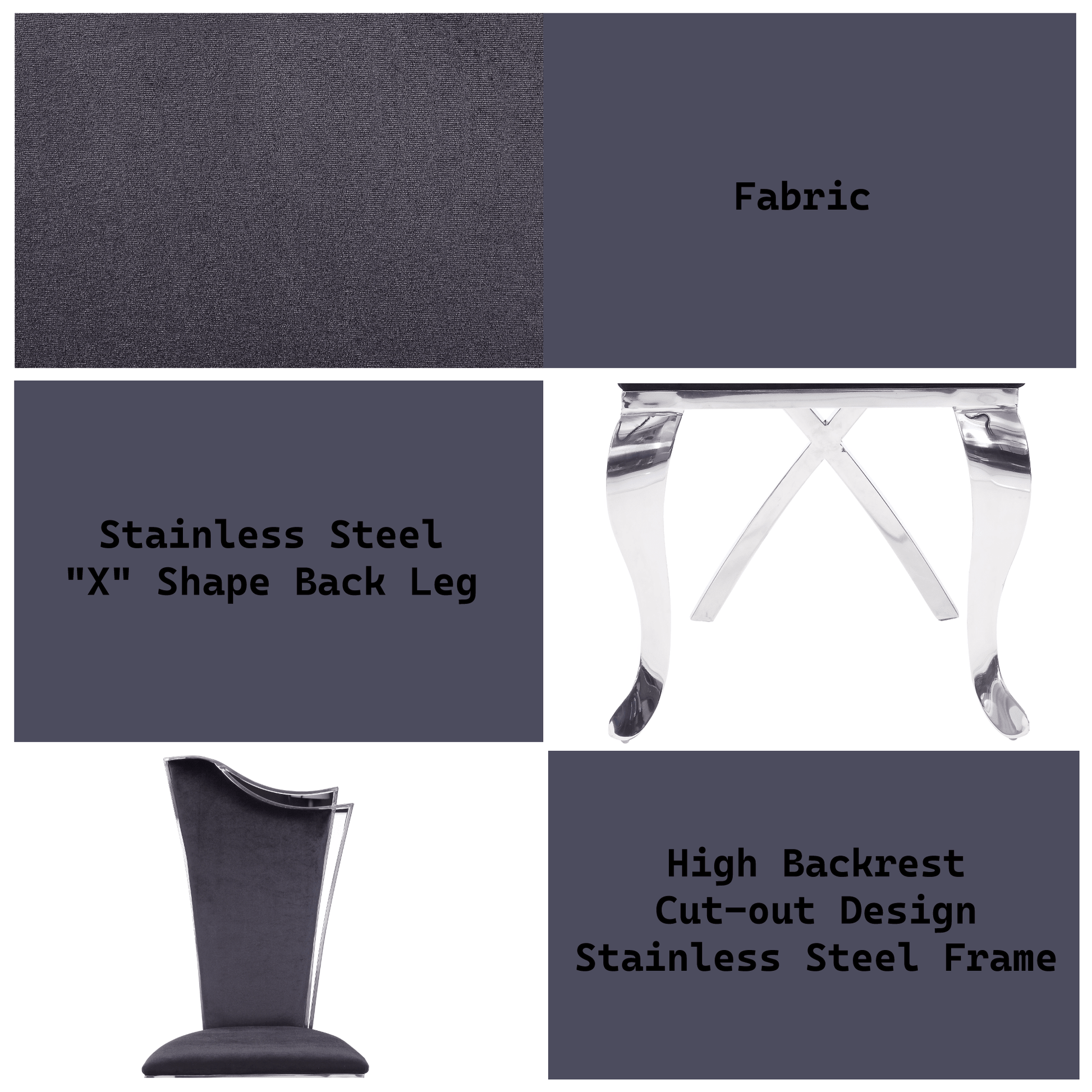 Cyrene Black Fabric & Stainless Steel Side Chair (Set of 2) - 1st Choice Furniture Direct
