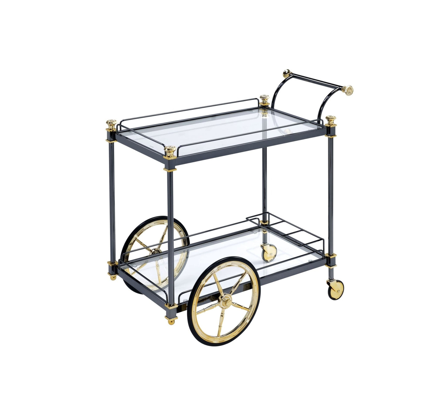 Cyrus Clear Glass & Black/Gold Finish Serving Cart - 1st Choice Furniture Direct