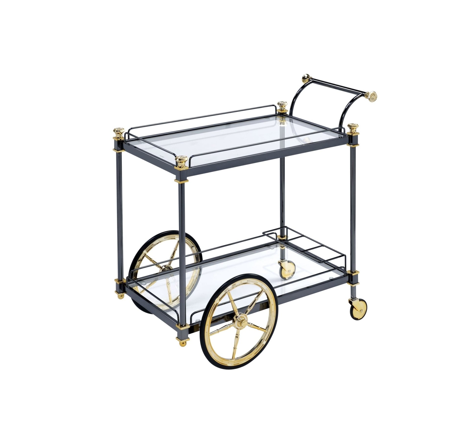 Cyrus Clear Glass & Black/Gold Finish Serving Cart - 1st Choice Furniture Direct